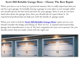 Scott Hill Reliable Garage Door – Choose The Best Repair