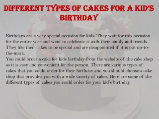 Different types of cakes for a kid’s birthday
