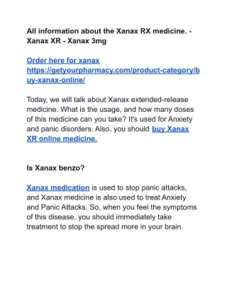 All information about the Xanax RX medicine