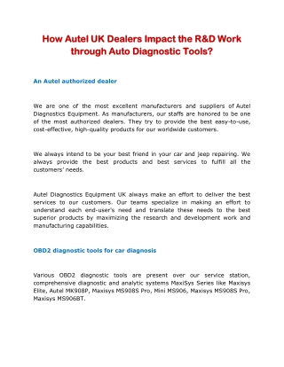 How Autel UK Dealers Impact the R&D Work through Auto Diagnostic Tools?