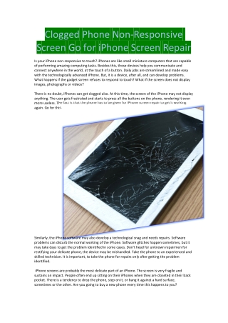Clogged phone non-responsive screen go for iPhone screen repair