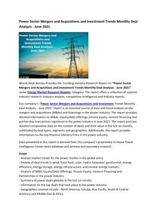 Power Industry Global Deal Analysis – June 2021