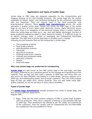 Application and types of jumbo bags