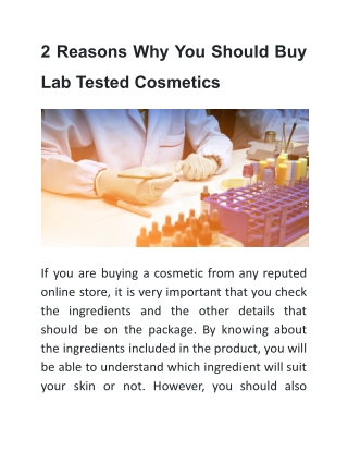 2 Reasons Why You Should Buy Lab Tested Cosmetics