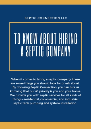 TO KNOW ABOUT HIRING A SEPTIC COMPANY