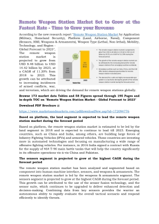 Remote Weapon Station Market Set to Grow at the Fastest Rate - Time to Grow your Revenue