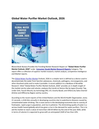 Global Water Purifier Market 2021 by Manufacturers, Regions, Type and Applicatio