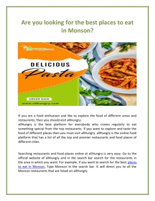 Are you looking for the best places to eat in Monson