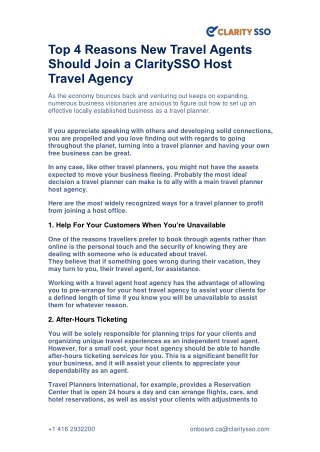 Top 4 Reasons New Travel Agents - ClaritySSO