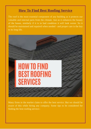 How To Find Best Roofing Service
