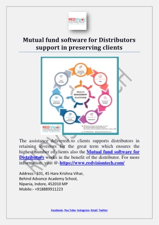 Mutual fund software for Distributors support in preserving clients