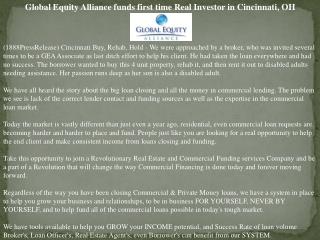 Global Equity Alliance funds first time Real Investor in Cin