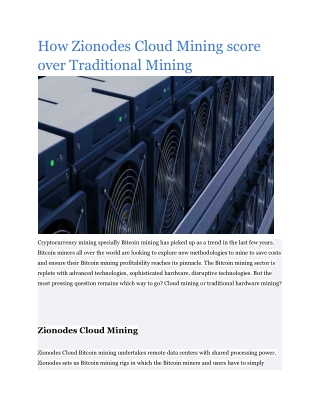How Zionodes Cloud Mining score over Traditional Mining