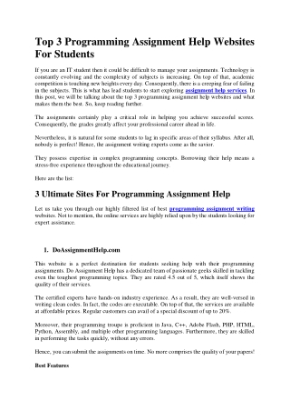 Top 3 Programming Assignment Help Websites For Students