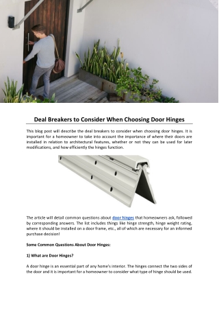 Deal Breakers to Consider When Choosing Door Hinges