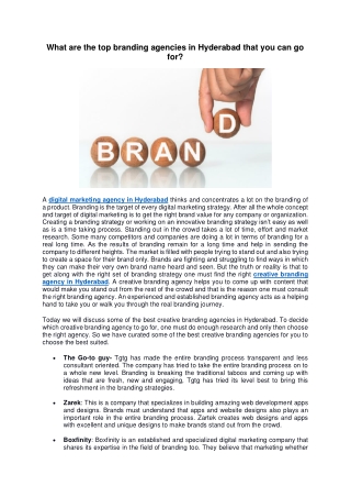 What are the top branding agencies in Hyderabad that you can go for