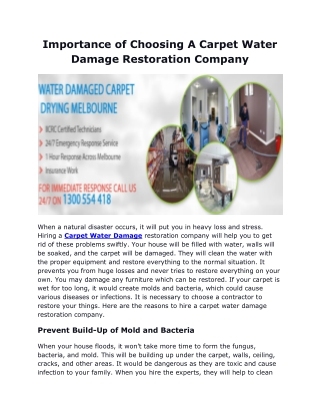 Importance of Choosing A Carpet Water Damage Restoration Company