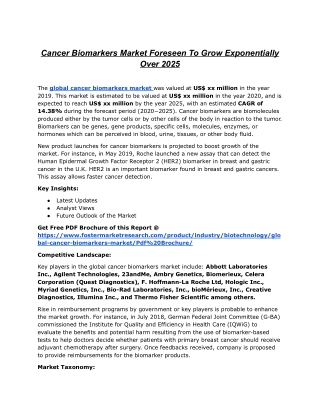 Cancer Biomarkers Market Rapid Extension During 2020-2025
