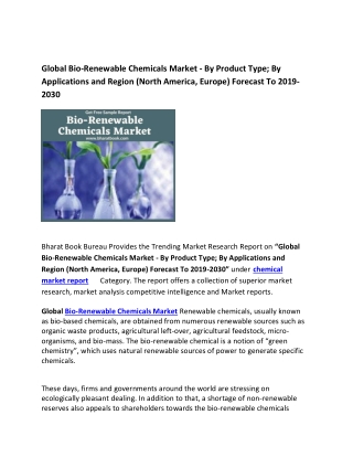 Global Bio-Renewable Chemicals Market By Product Type Forecast to 2019-2030