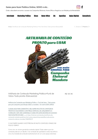 Artilharia de Conteudo Marketing Politico Funil de Votos-Tudo pronto-Eleicao2022 _ Cursos On-Line EaD