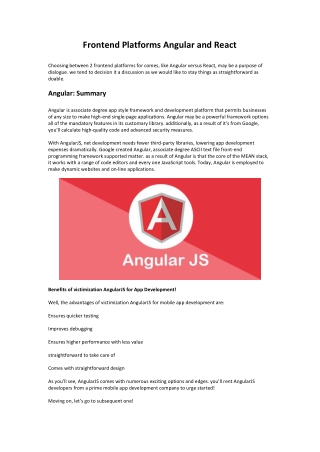 Frontend Platforms Angular and React