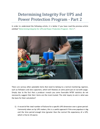 Determining Integrity For UPS and Power Protection Program - Part 2