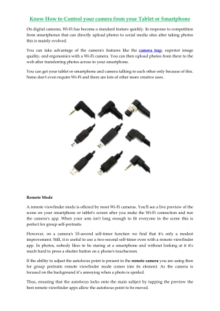 Know How to Control your camera from your Tablet or Smartphone