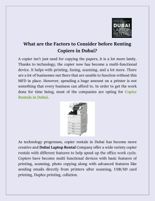 What are the Factors to Consider before Renting Copiers in Dubai?