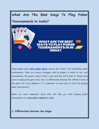 What Is The Best Way To Play Tournaments In Poker Games In India