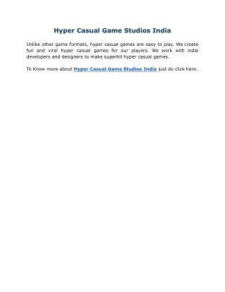 Hyper Casual Game Studios India