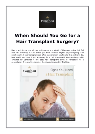 When Should You Go for a Hair Transplant Surgery?