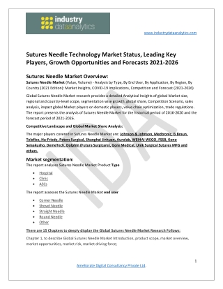 Sutures needle market Scenario & Prominent Key Players Analysis 2021 to 2026