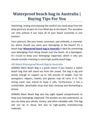 Waterproof beach bag in Australia | Buying Tips For You