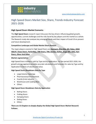 High Speed Doors Market New innovations, Top manafactures,Explosive Trends