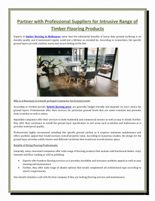 Partner with Professional Suppliers for Intrusive Range of Timber Flooring Products