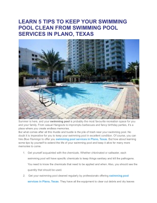 LEARN 5 TIPS TO KEEP YOUR SWIMMING POOL CLEAN FROM SWIMMING POOL SERVICES IN PLANO, TEXAS