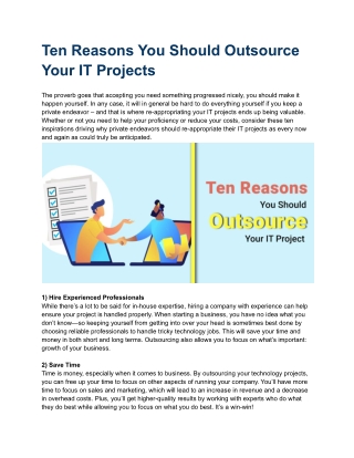 Ten Reasons You Should Outsource Your IT Projects