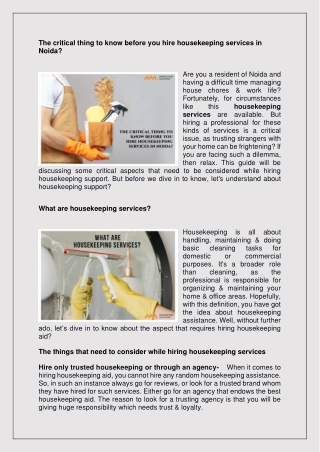 Attributes to look in housekeeping services Noida