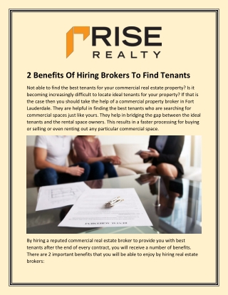 2 Benefits Of Hiring Brokers To Find Tenants