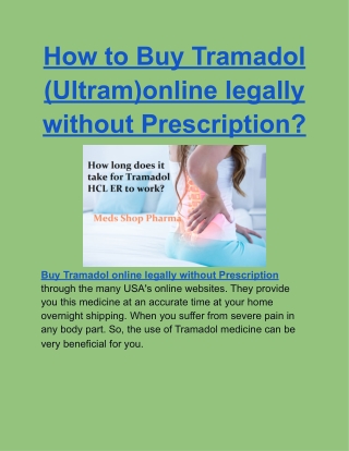 How to Buy Tramadol (Ultram)online legally without Prescription