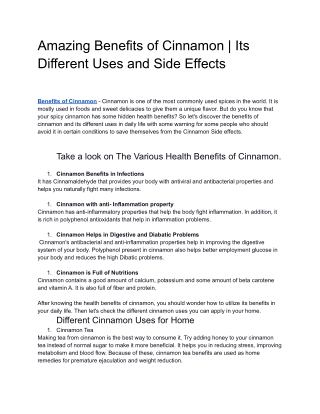 Amazing Benefits of Cinnamon | Its Different Uses and Side Effects
