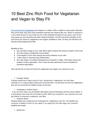 10 Best Zinc Rich Foods for Vegetarians and Vegan to Stay Fit