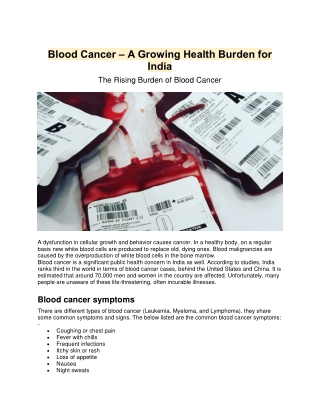 Blood Cancer – A Growing Health Burden for India