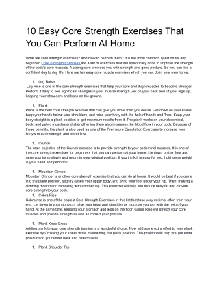 10 Easy Core Strength Exercises That You Can Perform At Home