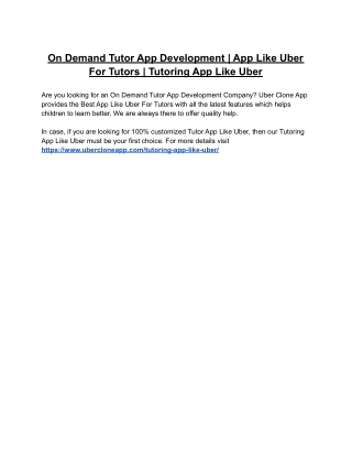 On Demand Tutor App Development | App Like Uber For Tutors | Best Tutoring App