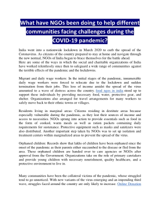 What have NGOs been doing to help different communities facing challenges during the COVID-converted