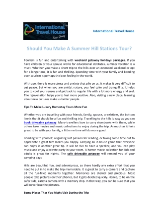 Should You Make A Summer Hill Stations Tour?