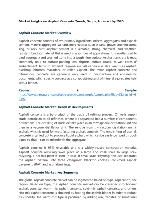 Market Insights on Asphalt Concrete Trends, Scope, Forecast by 2030