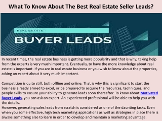 What To Know About The Best Real Estate Seller Leads?