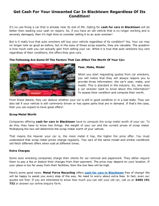 Get Cash For Your Unwanted Car In Blacktown Regardless Of Its Condition!
